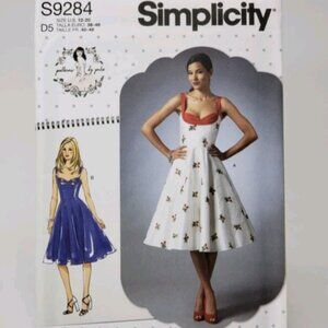 Simplicity S9284 Sewing Pattern Sweetheart Neckline Dresses Size 12-20 Retro FF
